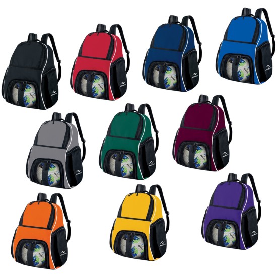 Ball Backpack made from heavy-duty 600-denier polyester with a mesh-paneled zippered interior.