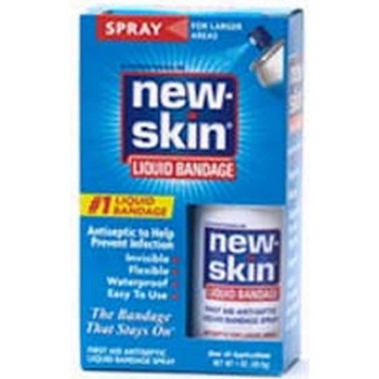 New-Skin Spray on Bandage providing waterproof protection for minor cuts.