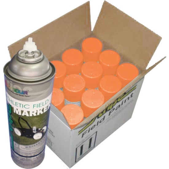 Field Paint Case (12) Orange providing vibrant and durable field markings.