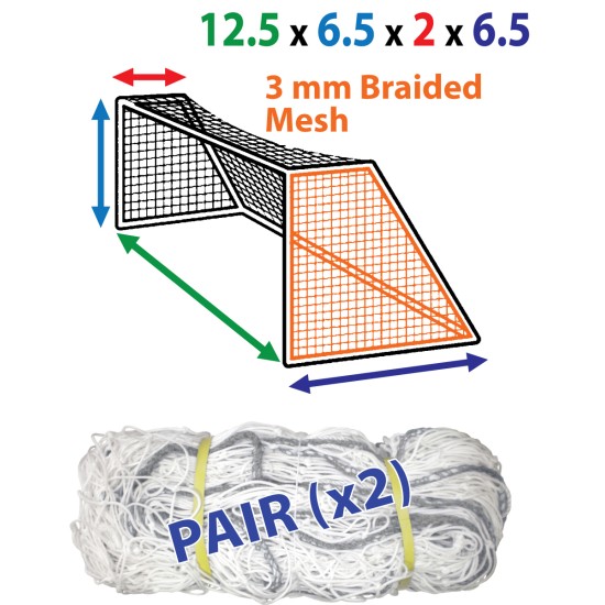 Top-tier 12 x 6.5 (x 2 x 7) 3mm Braided Nets for robust soccer goals.