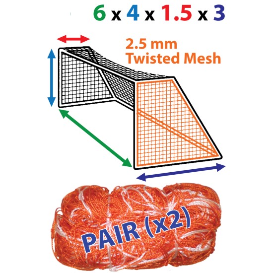 High-quality 6 x 4 (x1.5 x 3) 2mm Twisted Nets for small soccer goals.