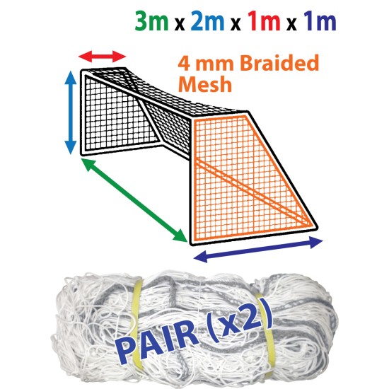 High-quality 10 x 7 (x 3.5 x 3.5) 3mm White Futsal Nets for futsal goals.