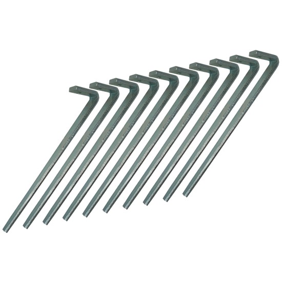 Heavy-duty Steel Net Pegs for securing soccer nets to the ground.