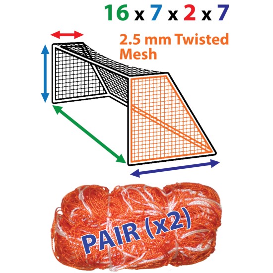 High-quality 16 x 7 (x 2 x 7) 2.5mm Twisted Nets for durable soccer goals.