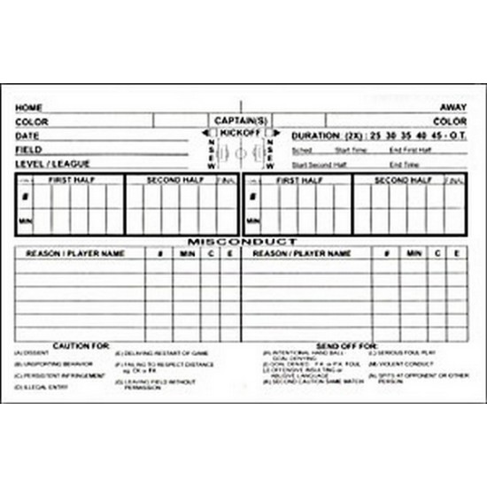 Referee Wallet Sheets for Game Records
