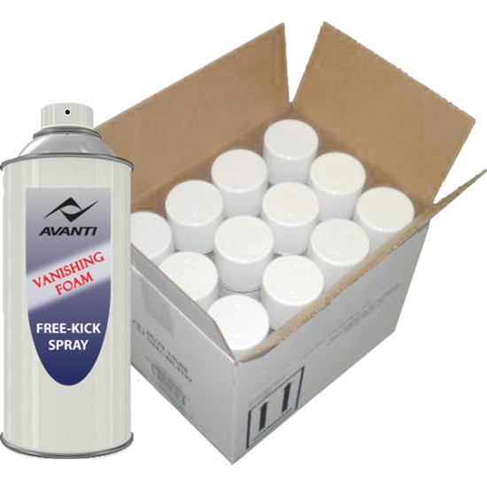 Case of 12 Free Kick Vanishing Sprays for referees, each in a 4 oz aerosol can, disappearing quickly for precise marking.